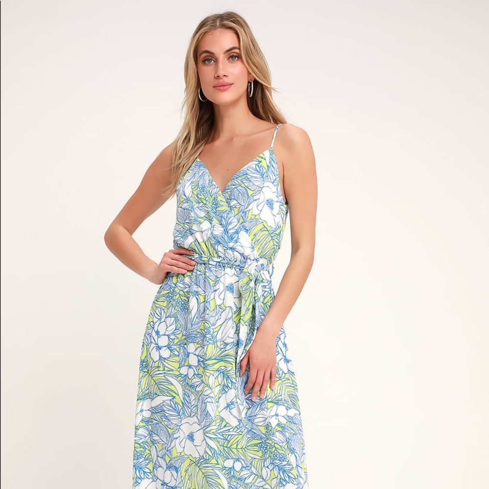 Sunrise Paradise Blue Multi Tropical Maxi Dress